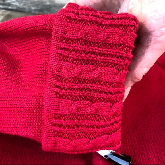 Red Knit Cable Collar Long Sleeves Cardigan Horn Style Buttons Ramie Cotton - Picture 4 of 5